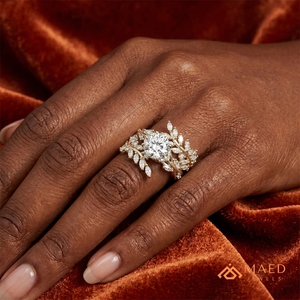 Bague en Moissanite à Coupe Ronde, Bijou Fin en Or pour Femme, Motif Feuille Florale, Cadeau de Fiançailles, Bijou de Mode Chic et Luxueux - Product Image 4