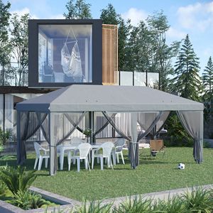 Gazebo Pop-Up Grigio 10x20 per Esterni con 6 Pareti Laterali in Rete per Feste, Eventi, Giardino e Prato - Product Image 2