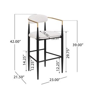 Set of 2 Counter Height <b>Bar</b> <b>Stools</b> with Iron Legs Upholstered Beige Fabric Seating 260mm for Kitchen Island <b>Bar</b> <b>Backs</b> Included - Product Image 3