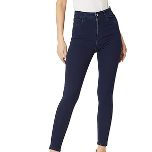 Jeans skinny taille haute pour femmes, bleu foncé, coupe slim, en coton extensible, pantalon décontracté en denim élastique - Product Image 6