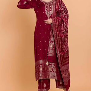 Tissu de robe pour femme Safaa Winter Zainab Premium Acrowool tissé non coupé avec étole, matière pour costumes et robes en laine - Product Image 1