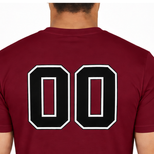 T-shirt ajusté bordeaux pour homme, manches courtes, col rond, imprimé personnalisé, en coton, coupe slim, streetwear, vente en gros, usage quotidien - Product Image 4