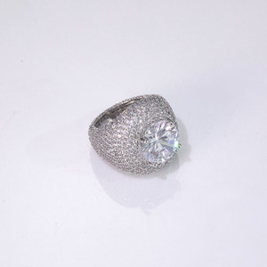 Mens 925 <b>Silver</b> Moissanite Round <b>Solitaire</b> Iced Signet <b>Ring</b> Large Centre Stone Pave Statement Luxury Jewellery <b>Ring</b> for Men - Product Image 5