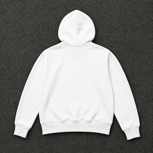 Sudadera con capucha blanca extragrande con cremallera y estampado gráfico naranja hecho a mano, estilo streetwear unisex, corte holgado informal. - Product Image 6