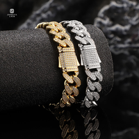 Bracelet cubain de luxe 12 mm serti de pierres, plaqué or 18 carats, laiton, moissanite VVS, serti à griffes, bijoux hip hop pour hommes
