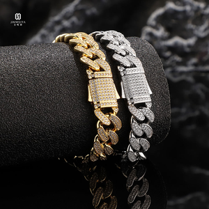 Luxury 12mm iced out cuban link bracelet 18k gold plated brass vvs moissanite prong setting hip hop jewelry for <b>men</b> - Product Image 2