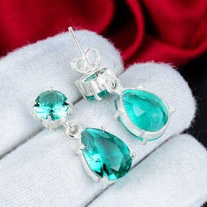 Pendientes de Gema de Apatita Acuática en Plata de Ley 925, Hechos a Mano, Corte Pera, Azul Verde, Joyería, Regalo para Mujer, Venta al por Mayor - Product Image 3