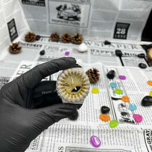 Montre numérique pour homme avec affichage analogique-numérique, boîtier en diamant Moissanite VVS, bracelet en caoutchouc, sertie de strass - Product Image 1