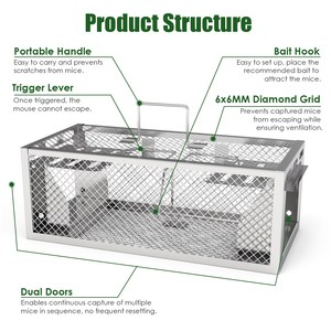 2-Pack 11.81x5.63x 4.45In Piège à rat en fer galvanisé à 2 portes Cage à souris automatique continue réutilisable Fournitures pour petits animaux vivants - Product Image 3