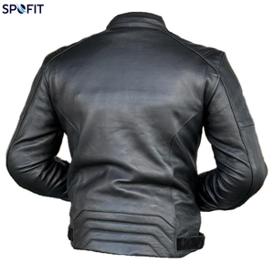 Veste de moto en cuir noir pour homme SPOFIT, manches longues, coupe-vent, toutes saisons, vêtements de course - Product Image 4