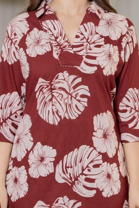Vestido Casual Estampado Floral para Mujer, Corte Holgado, Cuello en V, Manga Tres Cuartos, Verano, Transpirable, Tejido de Algodón y Fibra de Bambú - Product Image 2