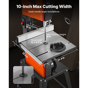 Sierra de cinta de banco de 10 pulgadas y dos velocidades con soporte, 373W 1/2 HP, altura máxima de corte de 6 pulgadas, mesa de hierro fundido de 13.2 x 13.4, máquina de sierra para madera - Product Image 4