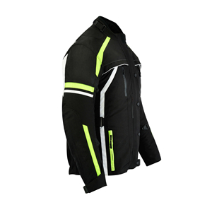 Men's Full Sleeve Motorcycle <b>Jacket</b> Black With Neon Green <b>Reflective</b> Stripes Windproof All Seasons Biker Wear Textile Apparel - Product Image 3