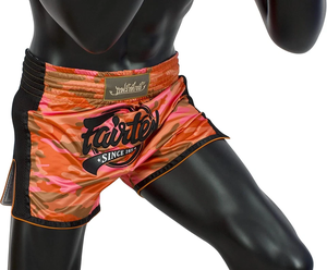 Shorts de boxe Muay Thai Fairtex coupe slim camouflage orange, imprimé camouflage rose orange, respirants - Product Image 3