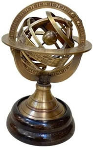 Sphère du Zodiaque en Laiton avec Socle en Bois Foncé, Globe Armillaire Astronomique Antique pour Bureau, Bibliothèque, Maison ou Présentation - Product Image 5