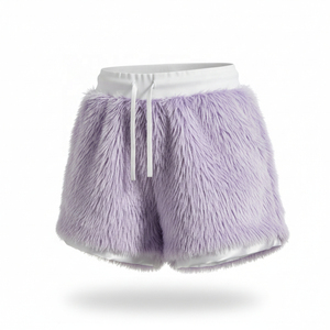 High Waist Faux <b>Fur</b> Shorts Women's Blue Gray Knitted Elastic Waist Breathable Sexy & Club Rivet with Black Trim - Product Image 3