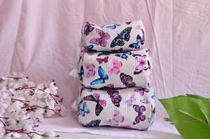 Bolsa de Aseo Artesanal de Algodón con Estampado de Bloques, Estuche Cosmético Plegable Vintage, Organizador de Maquillaje de Viaje para Uso Diario, Set de 3 - Product Image 2