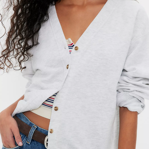 Fabricantes de Ropa, Sudadera con Botones de Talla Grande Personalizada para Mujer, Cárdigan de Punto con Borde Crudo para Mujer, Tops para Salir - Product Image 3