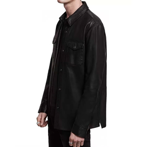 Chemise en cuir d'agneau véritable pour homme, qualité supérieure 2026, décontractée, manches courtes et longues, satinée, pour la saison printanière - Product Image 3