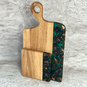 This Stunning Wooden Chopping Board Duo Features Vivid Green Resin Inlays Packed With Artistic <b>Pinecones</b> For Cutting Vegies - Product Image 6