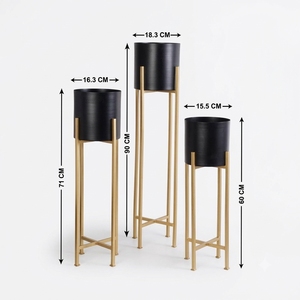 Jardinières sur pied modernes en métal noir et or de qualité supérieure (lot de 3) – Présentoir haut de gamme pour plantes d'intérieur pour la maison moderne. - Product Image 3
