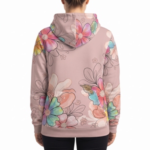 Sweat-shirt à capuche personnalisé pour femme, motif floral, sublimation, coton respirant, polyester, manches longues, pull-over pour un style décontracté d'hiver - Product Image 2