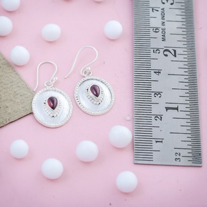 Vintage <b>Garnet</b> Sterling Silver Dangle <b>Earrings</b> Handmade Oval Red <b>Garnet</b> Drop <b>Earrings</b> for Women Jewelry Manufacturer - Product Image 4