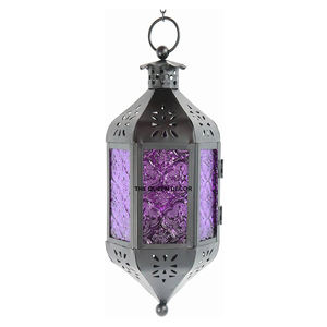 Lanterne suspendue au look antique en béton, pot à bougie unique, pour occasions festives, mini lanterne marocaine noire de qualité supérieure - Product Image 1