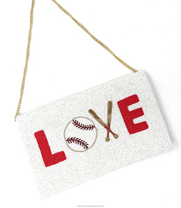 Bolso de mano de amor de béisbol hecho a mano blanco, monedero cruzado portátil duradero, cuentas de vidrio plegables para bodas, fiestas, noche - Product Image 3