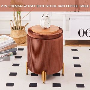 Pouf Rond Moderne avec Pieds en Métal, Revêtement en Velours, Capacité de Charge de 300 lb, Table Basse de Salon, Pouf de Rangement, Tabourets et Ottomans Élégants - Product Image 4