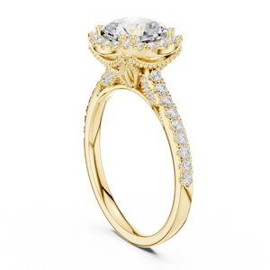 Anillo de Diamante Cultivado en Laboratorio con Corte Cojín y Halo Único, Fabricado en Oro Amarillo Sólido de 14k, Banda con Pavé Lateral, Certificado GRA, Joyería para Mujer - Product Image 3