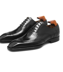 Zapatos Oxford de cuero genuino para hombre, con cordones, estilo Brogue, con punta de alas, formales, para negocios, bodas. - Product Image 2