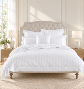 Parure de lit d'hôtel en coton rayé blanc 4 pièces : housse de couette, taies d'oreiller, drap-housse 400TC, respirante, style moderne - Product Image 5