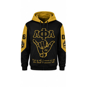 Sudadera con Capucha Negra y Dorada con Cierre para Hombre Alpha Phi Alpha, Corte Regular, Informal, de Invierno, con Diseño de Letras Bordadas e Impresas - Product Image 2