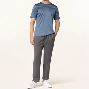 Camiseta de punto de algodón azul marino para hombre, manga corta, cuello redondo, ajuste regular, casual, de secado rápido, color liso, 180g, con logo frontal - Product Image 6