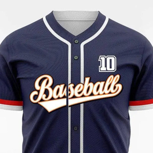 Maillot de baseball personnalisé pour homme, bleu marine, manches courtes, col en V, boutons sur le devant, respirant, 100 % polyester, fabricant OEM - Product Image 6
