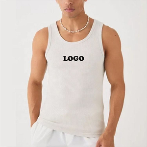 Débardeur côtelé blanc imprimé sur mesure pour homme, mélange polyester/coton extensible, manches courtes, décontracté, respirant, vêtement de sport d'été - Product Image 1