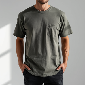 T-shirt à manches courtes en coton épais 320G avec poche, décontracté, personnalisable OEM/ODM - Product Image 2
