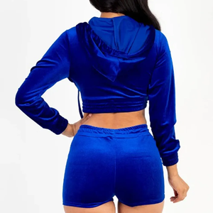 Ensemble de survêtement décontracté en velours personnalisé pour hommes, 2 pièces, réversible, uni, à capuche, sexy, pour l'entraînement et le sport - Product Image 2