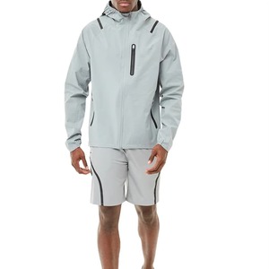 <b>Men</b> Lightweight Waterproof Hooded Sport <b>Jacket</b> With Shorts Set Full Sleeve Zipper Solid Gray <b>Summer</b> Outdoor Wear - Product Image 1