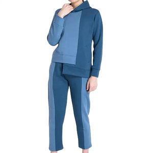 Conjunto Deportivo Ecológico para Mujer, Color Azul Sólido, Cuello Alto, Manga Larga, Pantalones Casuales de Otoño, Transpirable, Poliéster y Algodón - Product Image 4