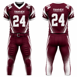 Ensemble d'uniformes de football américain pour hommes, maillot à col en V à manches courtes imprimé par transfert thermique, pantalon respirant 100% à l'avant - Product Image 5