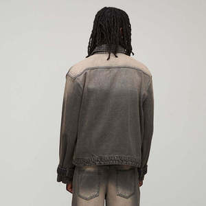 Blouson en jean tendance délavé à l'acide, coupe longue, design personnalisé pour homme, 100 % coton, doublure en laine vintage, respirant - Product Image 3