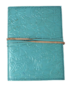 Carnet en papier de coton recyclé fait main avec couverture gaufrée authentique, couleur bleu ciel, journal en cuir de chèvre TC, fournitures de bureau - Product Image 1