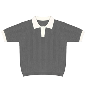 Polo de Punto de Manga Corta para Hombre, Color Sólido, Corte Regular Informal, Cuello Blanco, Textura Acanalada - Product Image 3