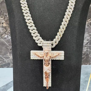 Luxury Iced Out Cuban Link <b>Chain</b> with Jesus <b>Cross</b> Pendant VVS Moissanite Diamond Hip Hop Necklace for Men Unisex - Product Image 2