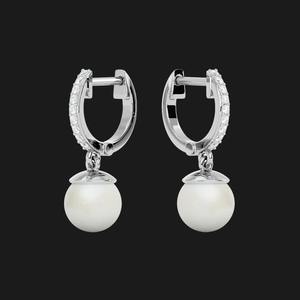 Boucles d'oreilles créoles avec perles, en argent sterling, pavé de zircons, élégantes, minimalistes, luxueuses, bijoux pour femmes, cadeau - Product Image 4