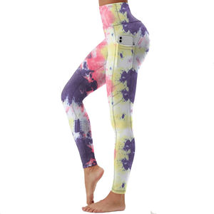 High Waist <b>Tie</b> <b>Dye</b> <b>Leggings</b> Women Full Length Orange White Pattern Stretch Yoga Workout Sports Breathable Comfortable - Product Image 4
