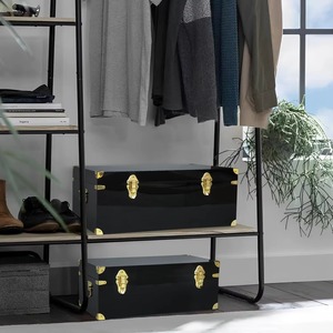 Caja de almacenamiento negra de alta calidad con cerradura dorada, cofre decorativo para organización y exhibición en el hogar, hecha a mano en India. - Product Image 5