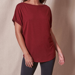 Women's V-Neck Batwing Sleeve Regular Fit 100% Polyester Casual Knitted Eco-Friendly Applique Summer T-Shirt Solid Color Red - Product Image 3